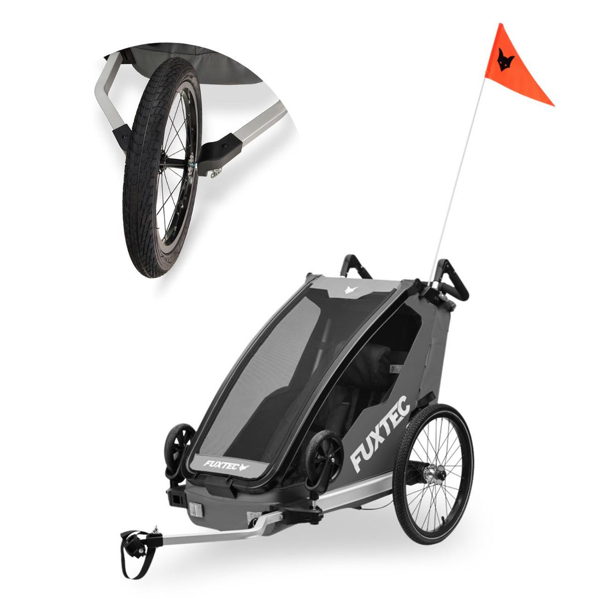 FUXTEC Remorque pour vélo FX-FA1S grise avec roue jogging