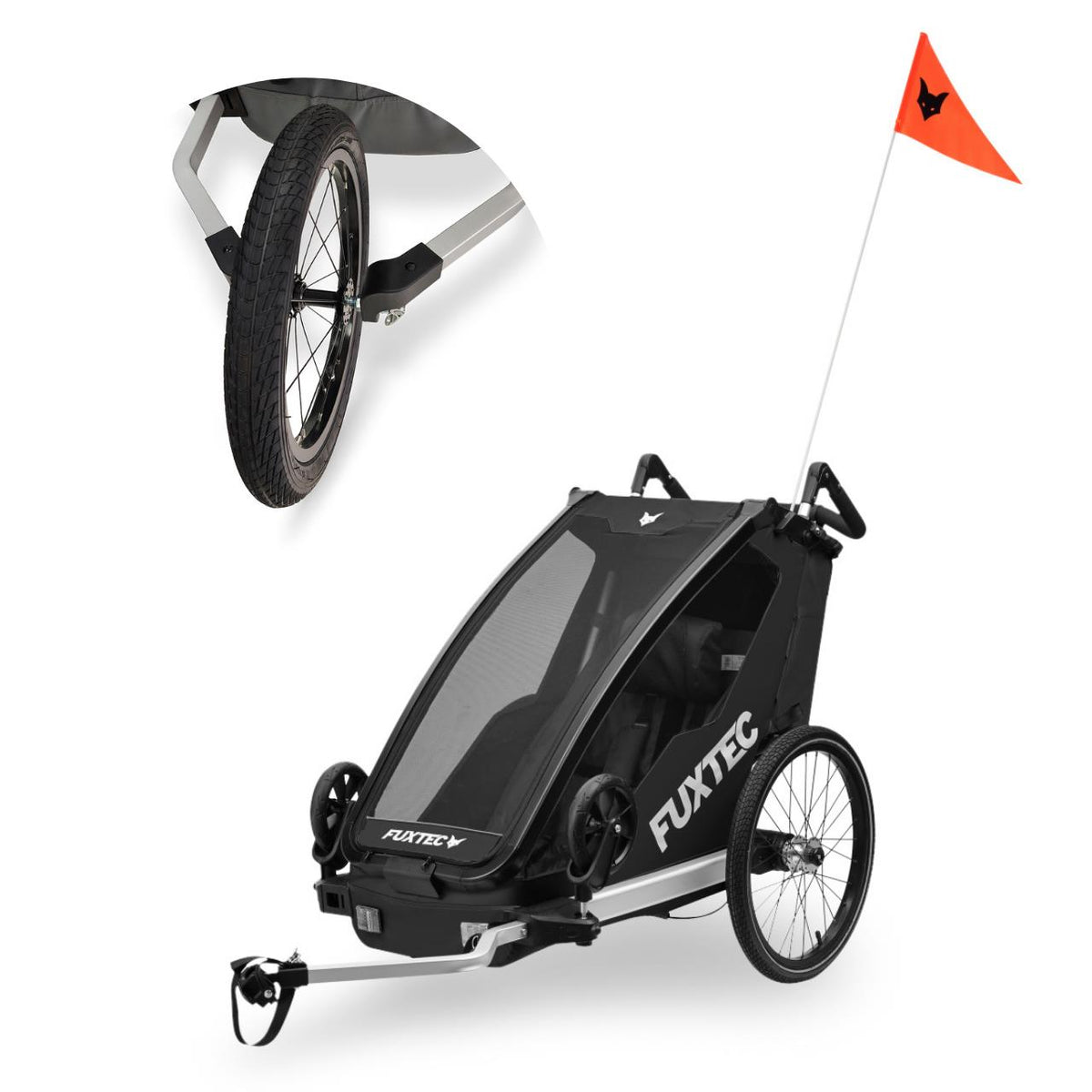 FUXTEC Remorque pour vélo FX-FA1S noir avec roue jogger